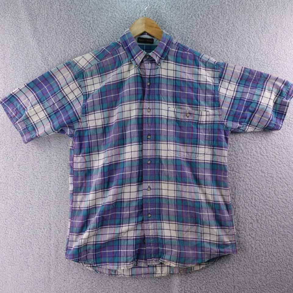 Camisa de Colección Eddie Bauer Madras A Cuadros Manga Corta Abotonada Para Hombres M Foto 2 de 4