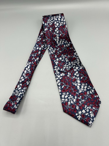 Oscar de la Renta Couture Collection Men's 100% Silk Tie Floral Red Blue White - Picture 2 of 6