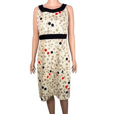 Max Mara Studio Womens Polka Dot Waffle Knit Dress Cream Black Red Approx Sz 10