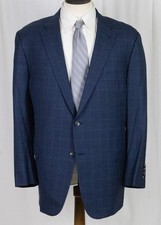 Hickey Freeman Loro Piana Super 150s Silk 600 Blue Windowpane Suit 46 R Slim 48
