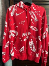 Nike Just Do It Swoosh Scribble All Over Red Hoodie