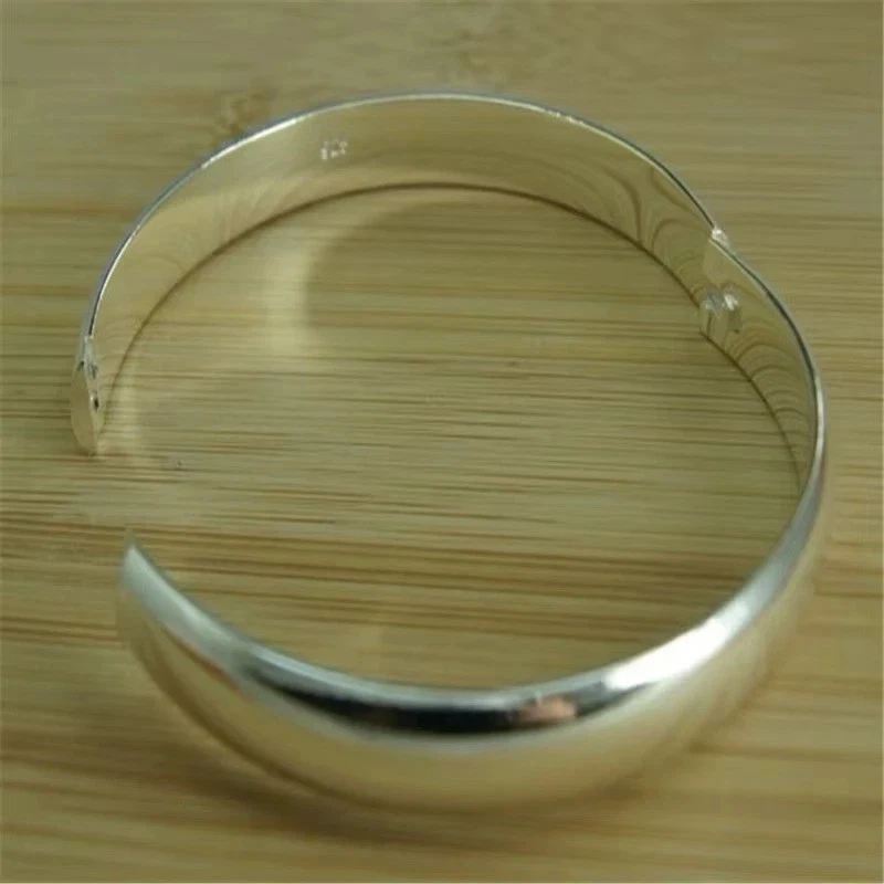 925 Sterling Silver Simple Glossy Open Bangle Bracelet Fashion Jewelry AU
