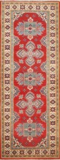 Red Super Kazak Runner Rug 2x6 Geometric Oriental Hand-made Hallway Carpet