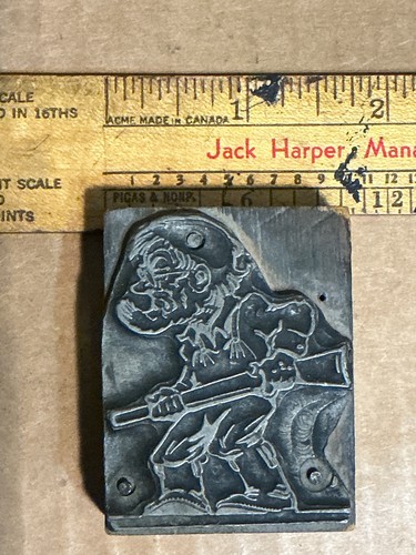 Used Big 111Pt X 146Pt Crotchety Old Man Hunting Letterpress Printing Cut Stamp.