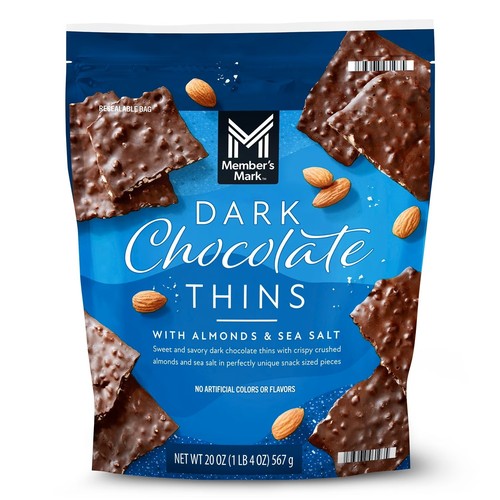 Member's Mark Dark Chocolate Thins with Almonds & Sea Salt, 20 oz Great Price
