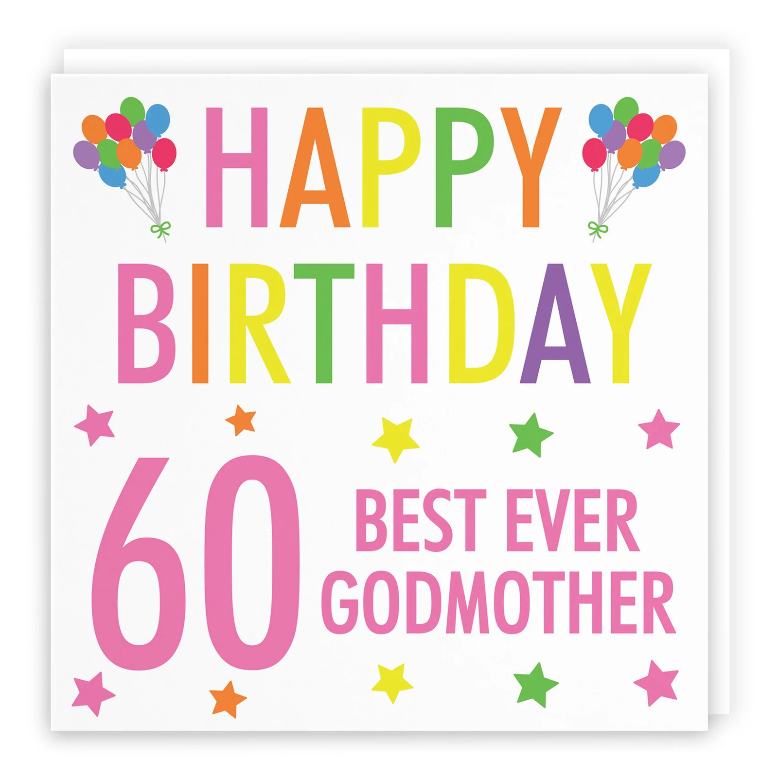 60th Godmother Birthday Card Colourful
