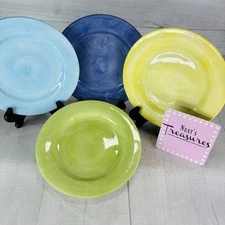 Sakura PROVENCE Apple Yellow Blue Green Purple Earthenware Salad Plates Set of 4