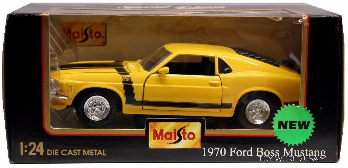 1970 Ford Mustang Boss 302 Yellow 1/24 Diecast Model Car by Maisto 31943y