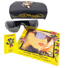 Ed Hardy Wolf Sunglasses EHS010 w/Case Skull Roses Black True Love Tattoo Womens