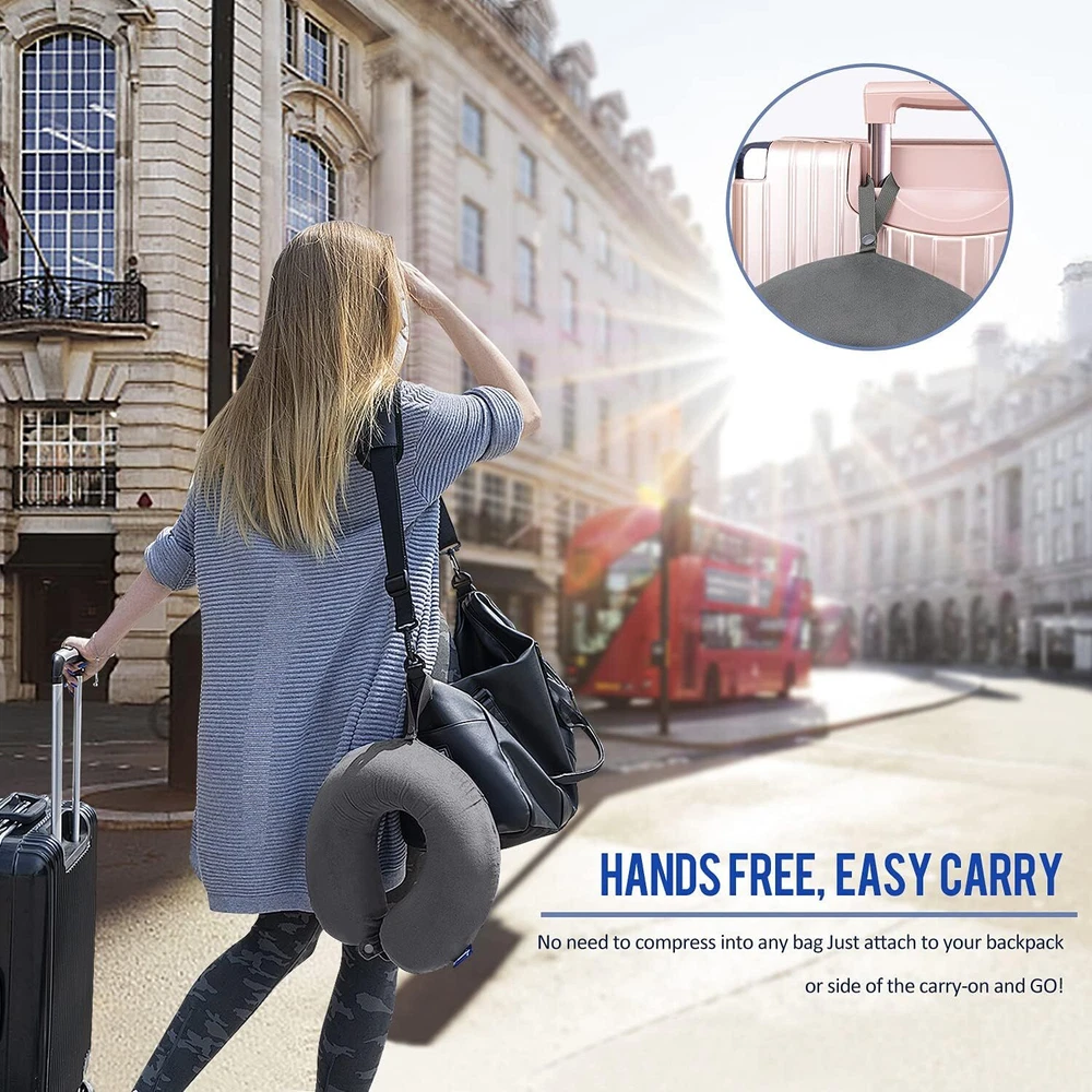 Travel Pillow Memory Foam for Airplanes - 11.8 x 11.5 x 3.5 inches, Dark Gray