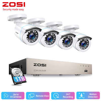 ZOSI 8CH 1080P Überwachungskamera Set 1TB DVR CCTV System 4x 2MP Außen Kamera