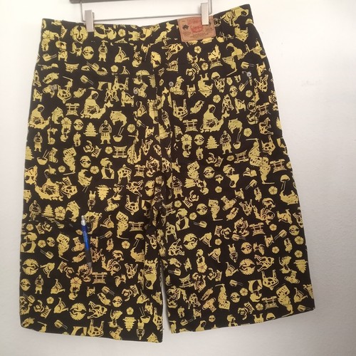VINTAGE Platinum Gear Y2K BAGGIE SHORTS nero oro metallizzato streetwear TG 40 - Foto 5 di 9
