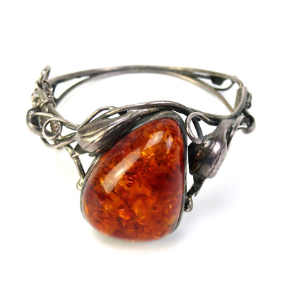 Wunderschöner Armreif aus Silber (geprüft) 60er Jahre Design Bernstein Amber
