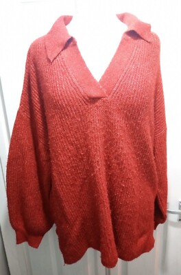 M&S Collection Women XL Knit Scarlet Jumper V-Neck Acrylic Pullover