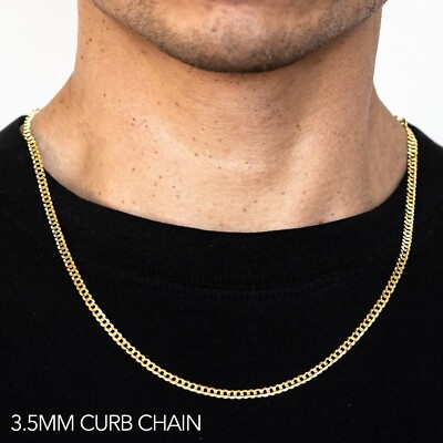14k Yellow Gold 3.5mm Solid Curb Chain Necklace Size 16''-30''