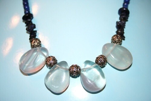 Hand made Aquamarin and Lapis Lazuli necklace - Picture 2 of 2
