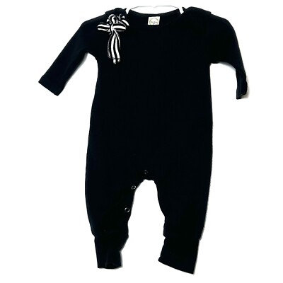 Tesa Babe Romper Girls 3-6 Months Black Cotton Bow Long Sleeve One Piece Outfit