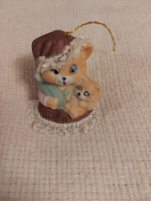 Jasco Handpainted Caring Critter Cat Bisque Porcelain Bell Christmas Ornament