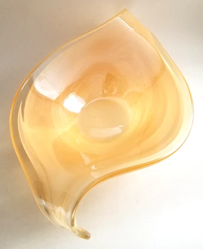 Vtg Murano Lavorazione Arte Champagne Leaf Shaped Glass Bowl Center Piece Italy