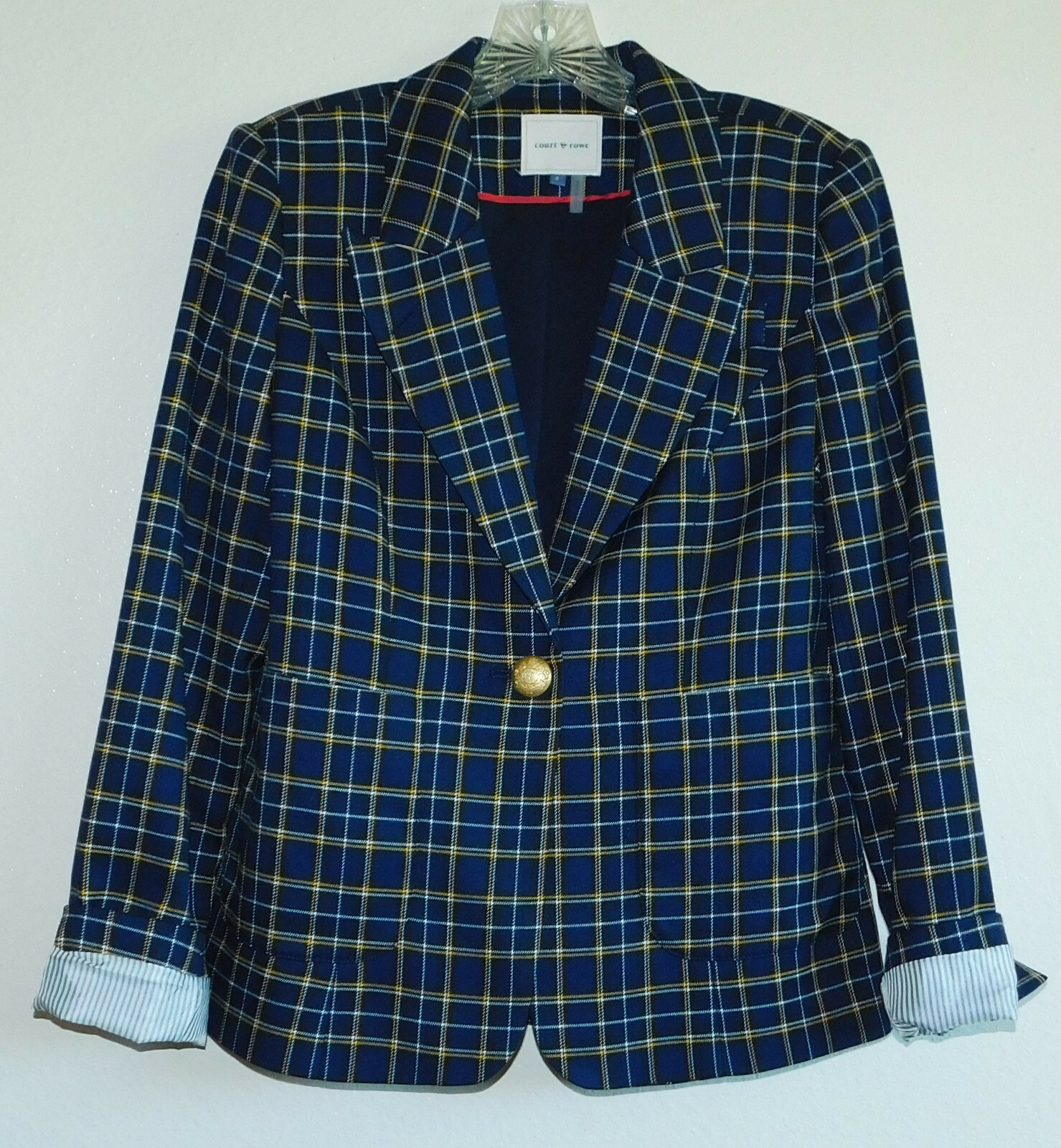 FILA Blazer Court & Rowe blu navy a quadri singolo bottone bottoni oro tasche foderato 2