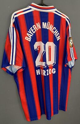 WORN MENS FC BAYERN MUNICH 1996/1997 HERZOG SOCCER FOOTBALL SHIRT