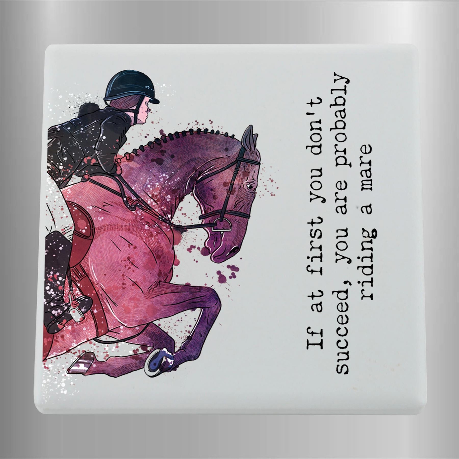 Riding A Mare Horse Equestrian Watercolour Effect Ceramic Magnet