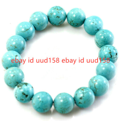 Huge 10mm Blue Turquoise Round Gemstone Beads Bracelets Stretch 7.5'' inches AA