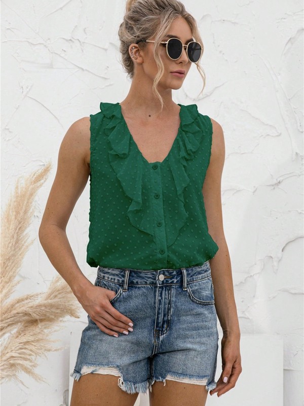 Ruffle Clip-Dot Tank Top,XL