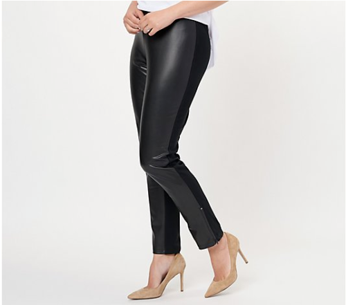 J Jason Wu Stretch Faux Lther PullOn Pant w/Side Zipper-All Black