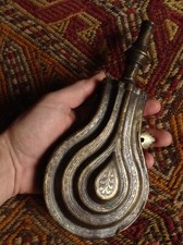 Antique Gun Powder Flask Weapon Brass Tuareg Rifle Tribal Arab Sahara Hunter Art