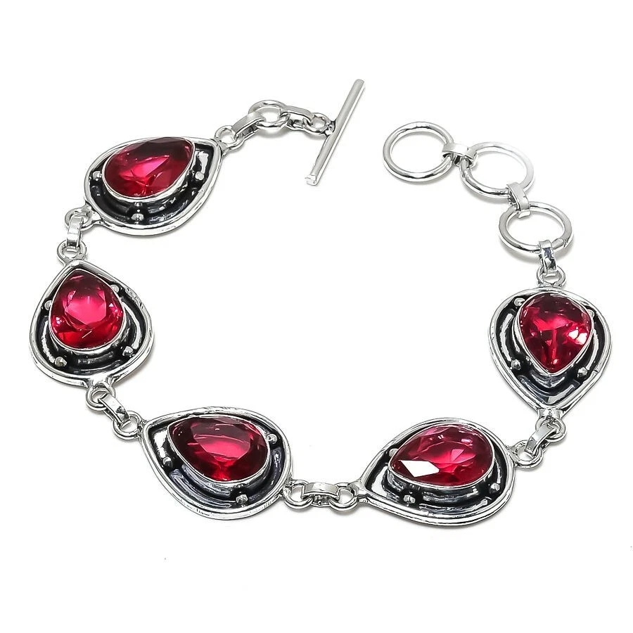 VALENTINO Bracciale gioielli in argento sterling 925 fatto a mano con pietre preziose rubillite rosa misura 7 8