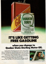 1980 Vintage Print Ad Quaker State Sterling Motor Oil It's like getting free gas