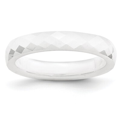 Ceramic White 4mm Faceted Polished Band Ring