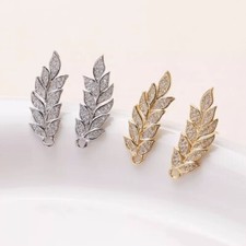 2pcs Micro Pave Cubic Zirconia Leaves Stud Ea...