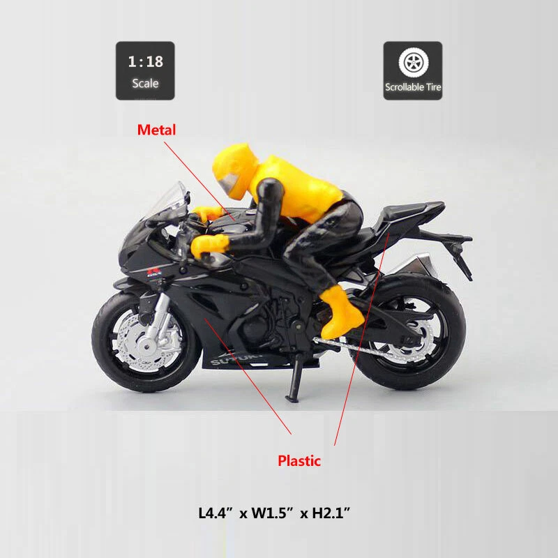 1:18 Suzuki GSX-R1000 Motorcycle Model Diecast Boys Toys for Kids Gifts Black - Image 2 of 4