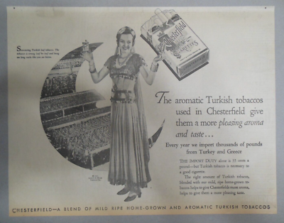Chesterfield Cigarettes Ad: Aromatic Turkish Tobacco 1935 Size: 11 x 14  inches