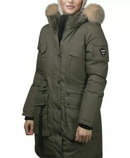 Women's Pajar Cree Ff Down Coat Parka Hooded Green Military Color Size M - Bnwt