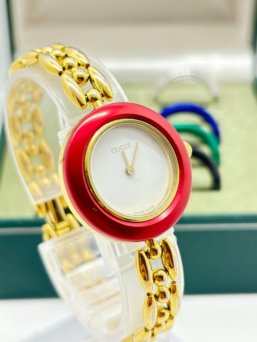 Exc+5 w/Box ] GUCCI Change Bezel 11/12.2 Watch 5 Colors Gold