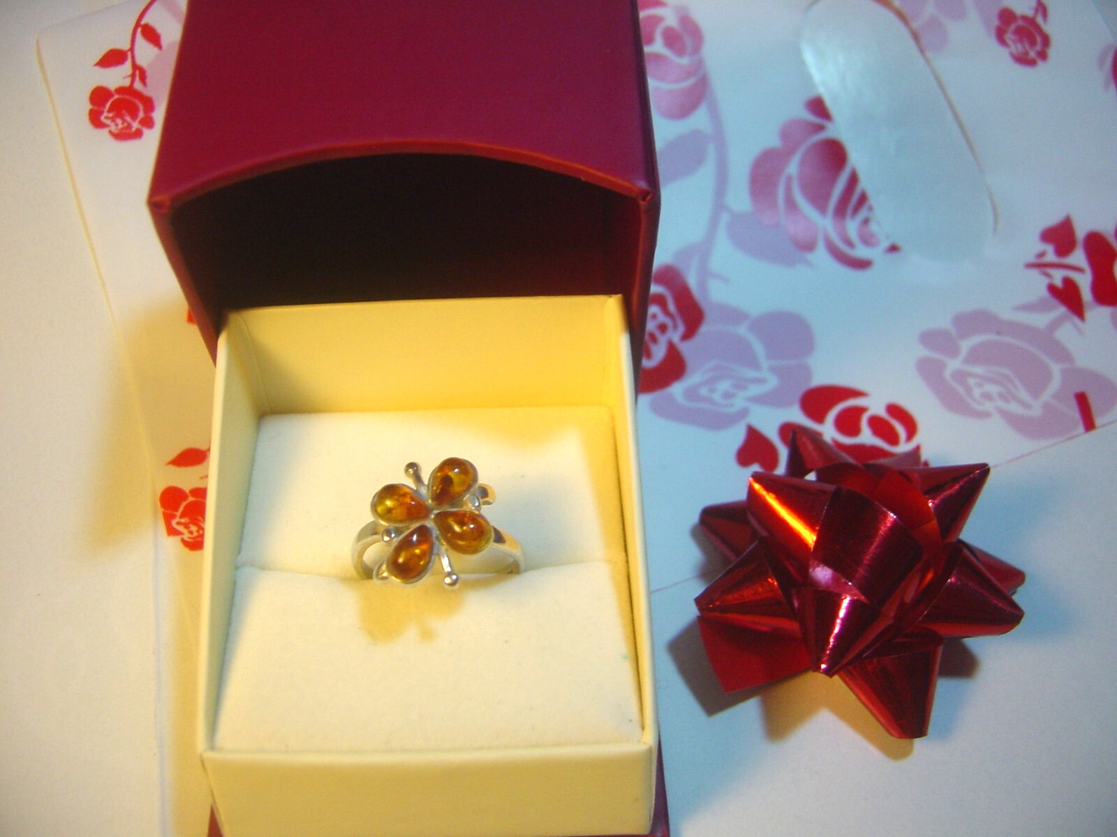 Solid Silver Vintage Ring-genuine amber unusual d… - image 1