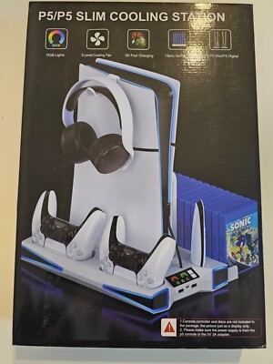 PS5/PS5 Slim Ständer mit 3-Stufen-Lüfter RGB Controller Ladestation