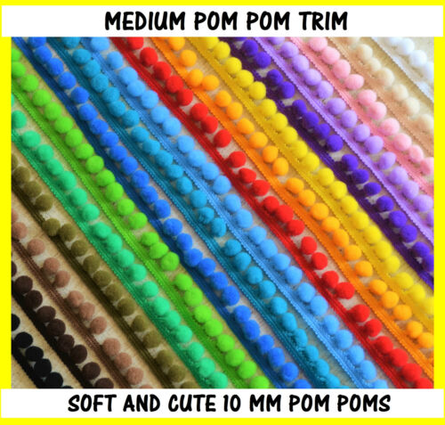 1 Meter pom pom trim 18 mm total width 10 mm bobbles ** best quality & price - Picture 1 of 22
