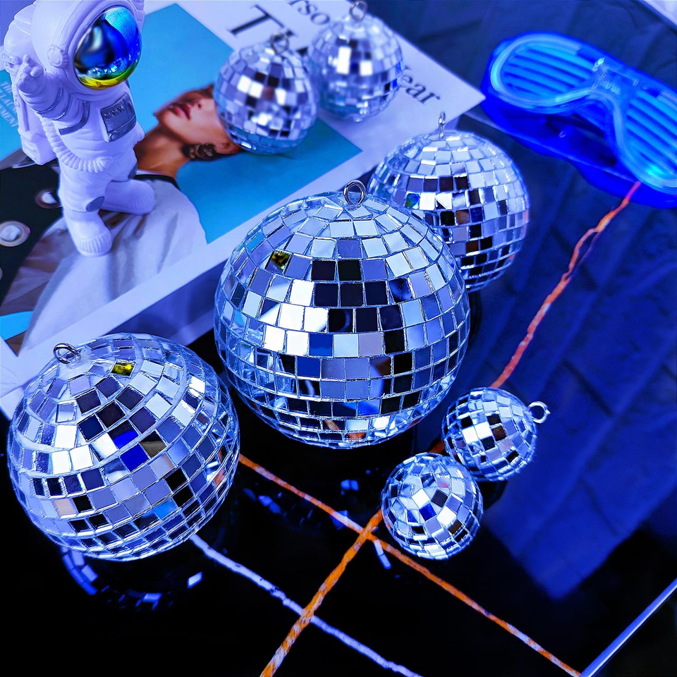54 Pcs Disco Ball, Hanging Disco Ball Decor Mini Silver Disco Ball Cake