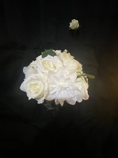All White Mixed flower wedding Bouquet With Matching Boutonni re magnet