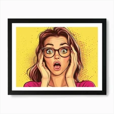 Surprised Pop Art Woman With Glasse Framed Wall Art Poster Canvas Print Picture