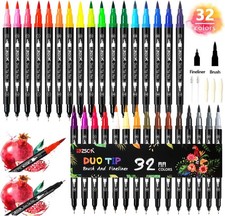 ZSCM 32 Colors Duo Tip Brush Markers Art Pen Set Artist Fine and Brush Tip