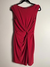 Lauren Ralph Lauren Dress Faux Wrap Sleeveless Red Knotted Gathered Midi 10P