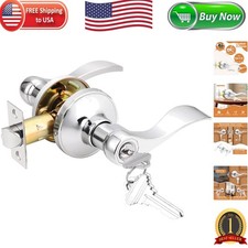 Wave Style Polished Chrome Entry Door Lever Keyed Lock - Reversible Ambidextrous