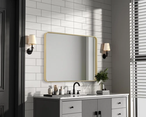 Elegant Decor Contour Metal Rectangle Mirror 30X40" Brass - Picture 7 of 11