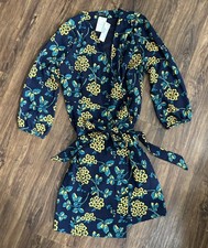 NWT J.Crew Golden floral wrap dress in 365 crepe K0109 Navy/Yellow Size 10