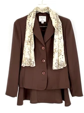 Le Suit Collections Womens 8P Skirt Suit Brown With Scarf Trumpet Skirt